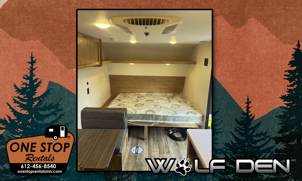 One Stop Rentals MN - Work Den Camper Rental - Apple Valley, MN - Queen Ben Sleeping Area