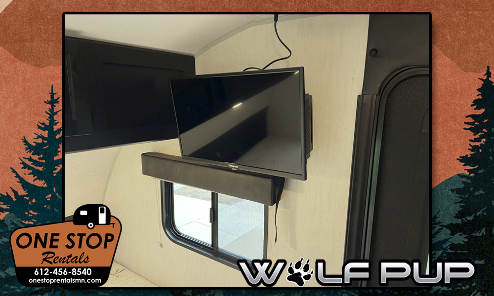 One Stop Rentals MN - Work Pup Camper Rental - Apple Valley, MN - Wall-Mounted TV